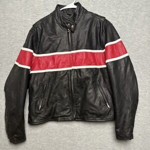 Vintage Black Leather Cafe Racer Moto Jacket Biker Riding Grunge Y2K Women 3XL